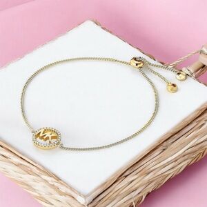 MK 14k Gold-Plated Sterling Silver Logo Slider Bracelet